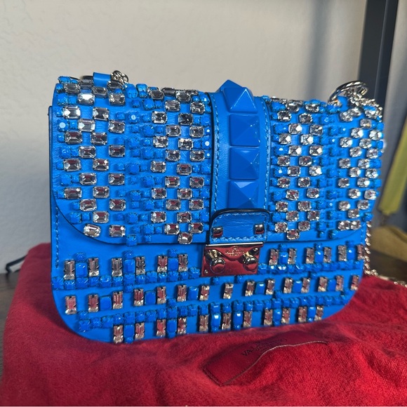 RARE Authentic Valentino Garavani Blue Crystal Rockstud Crossbody Bag - Picture 3 of 13
